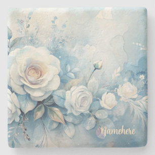 Dessous-de-verre En Pierre Créez vos propres roses blanches brumeuses shabby 