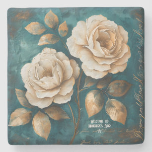 Dessous-de-verre En Pierre Créez vos propres roses florales sarcelle et dorée