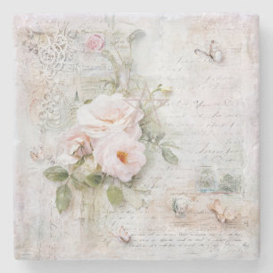 Dessous-de-verre En Pierre Créez vos propres roses papillons shabby chic rose