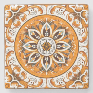 Dessous-de-verre En Pierre Créez Votre Propre Fleur de Mandala Orange Peinte