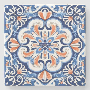 Dessous-de-verre En Pierre Créez Votre Propre Fleur Orange Cobalt Peinte Faus