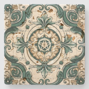 Dessous-de-verre En Pierre Créez Votre Propre Floral Doré Vert Festif Vintage