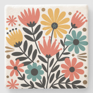 Dessous-de-verre En Pierre Créez Votre Propre Floral Fantaisiste Rétro Coloré