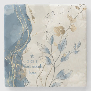 Dessous-de-verre En Pierre Créez Votre Propre Floral Minimaliste Doré Bleu On