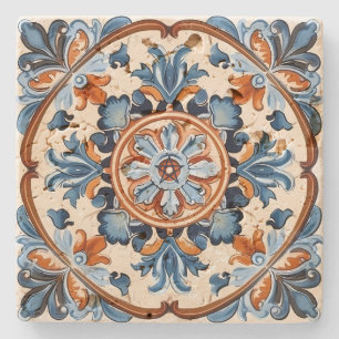 Dessous-de-verre En Pierre Créez Votre Propre Florale Terracotta Céruléen Vin