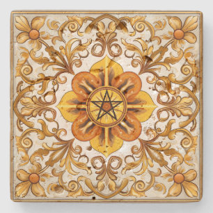 Dessous-de-verre En Pierre Créez Votre Propre Flore Jaune Orange Doré Vintage
