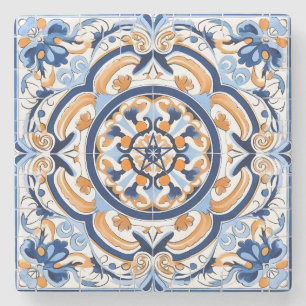 Dessous-de-verre En Pierre Créez Votre Propre Mandala Faux Peint Orange Bleu