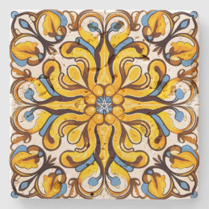 Dessous-de-verre En Pierre Créez Votre Propre Ornemental Vintage Bleu Ocre