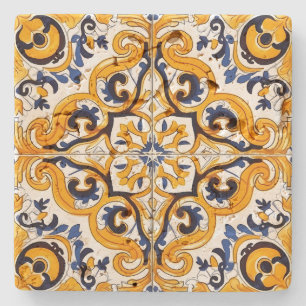 Dessous-de-verre En Pierre Créez Votre Propre Ornemental Vintage Jaune Bleu