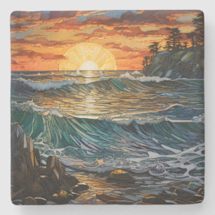 Dessous-de-verre En Pierre Créez votre propre paysage marin au coucher du sol