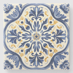 Dessous-de-verre En Pierre Créez Votre Propre Talavera Floral Bleu Jaune