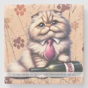Dessous-de-verre En Pierre Créez Votre Propre Vin Drôle de Chat Monsieur Pers