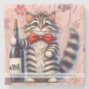 Dessous-de-verre En Pierre Créez Votre Propre Vin Drôle de Chat Rayé Monsieur
