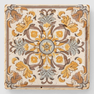 Dessous-de-verre En Pierre Créez Votre Propre Vintage Or Gris Marron Floral