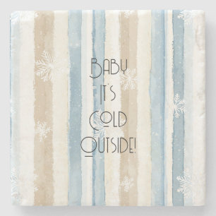 Dessous-de-verre En Pierre Crème Beige Bleu Noël Flocons de Neige Rayures