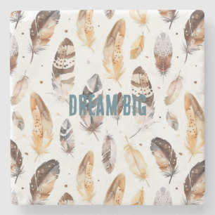 Dessous-de-verre En Pierre Crème Brown Plumes tribales autochtones