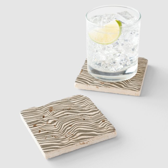 Dessous-de-verre En Pierre Crème Brown Zebra Animal (Côté)