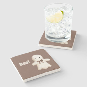 Dessous-de-verre En Pierre Crème Brun Heureux Mignon Fantôme Hou