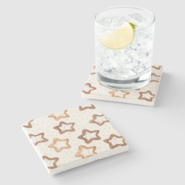 Dessous-de-verre En Pierre Crème Étoiles Blanches Noël (Côté)