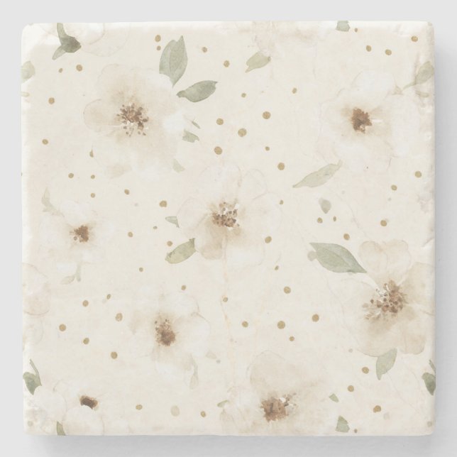 Dessous-de-verre En Pierre Crème Fleurs Marron Cacao   (Devant)