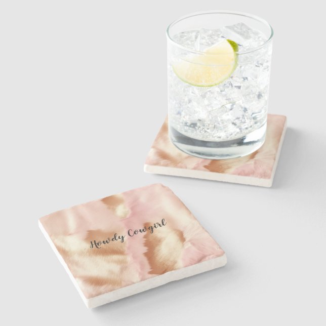 Dessous-de-verre En Pierre Crème rose Tan Southwest Cowgirl Cowhide (Côté)