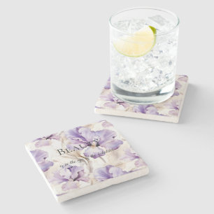 Dessous-de-verre En Pierre Crème violette romantique Iris Citation de beauté 