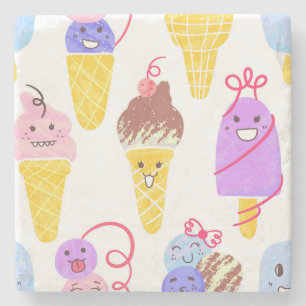 Dessous-de-verre En Pierre Crèmes glacées Kawaii, motif mignon et sans soudur