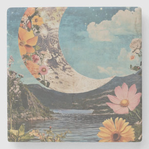 Dessous-de-verre En Pierre Crescent Moon sur un paysage serein