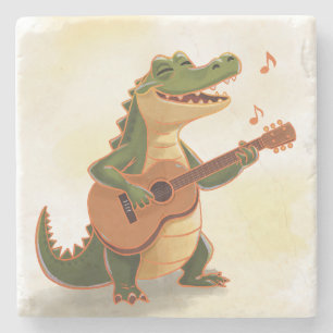 Dessous-de-verre En Pierre Crocodile Rockeur avec Guitare – Animal de Dessin