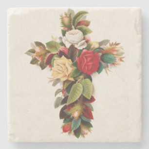 Dessous-de-verre En Pierre Croix de roses, illustration de l'ère victorienne