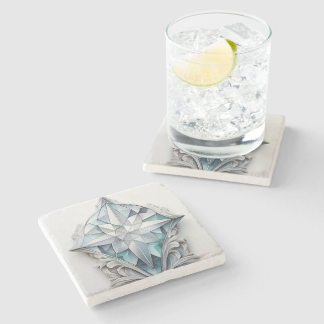 Dessous-de-verre En Pierre Croix géométrique bleue (Côté)