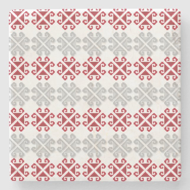 Dessous-de-verre En Pierre Croix géométrique rouge et gris letton (Devant)