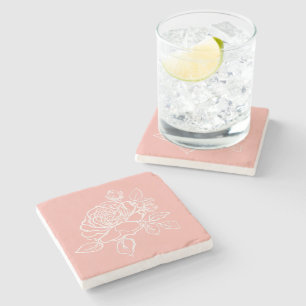 Dessous-de-verre En Pierre Croquis de rose épanouie Couleurs de fond personna