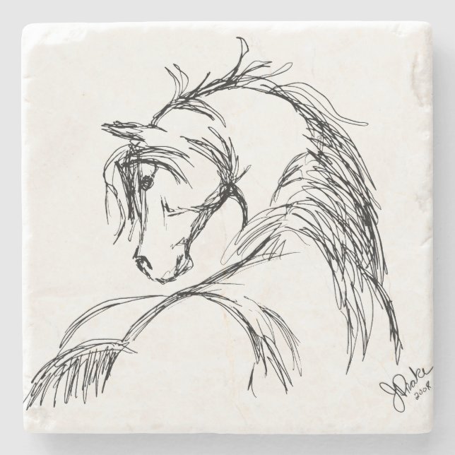Dessous-de-verre En Pierre Croquis de tête de cheval d'art (Devant)