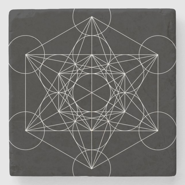 Dessous-de-verre En Pierre Cube de Métatron noir et blanc (Devant)