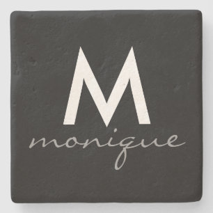 Dessous-de-verre En Pierre Cursive gris moderne de monogramme