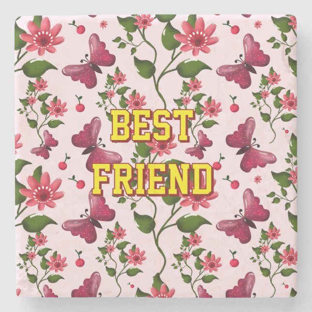 Dessous-de-verre En Pierre Custom and personalized floral Butterfly pattern  (Devant)