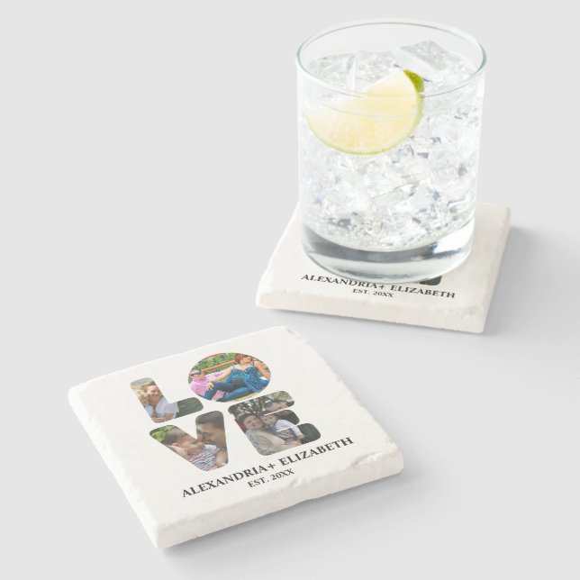 Dessous-de-verre En Pierre Custom modern love 4 photo collage pour couples (Côté)