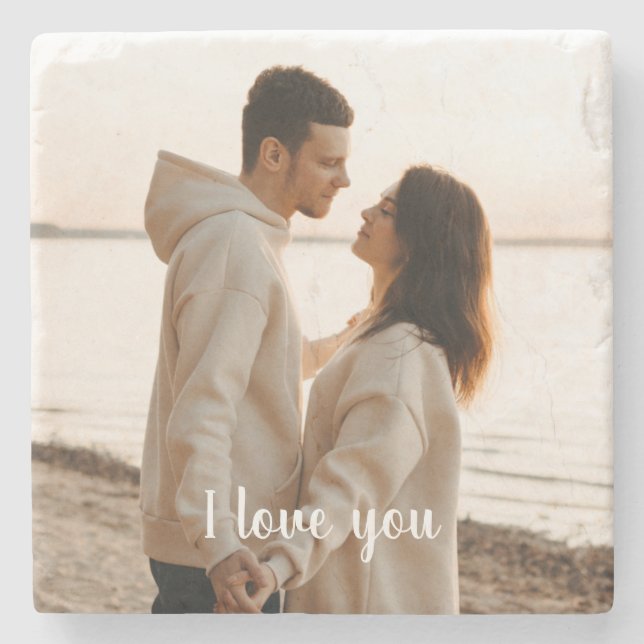 Dessous-de-verre En Pierre Customizable Photo 'I Love You' Valentine's Day  (Devant)