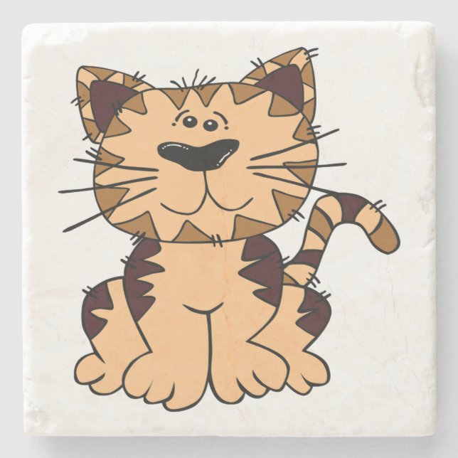 DESSOUS-DE-VERRE EN PIERRE CUT BEIGE ET CHAT BROWN (Devant)