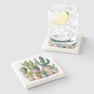 Dessous-de-verre En Pierre Cute aquarelle cactus du désert succulents dans le