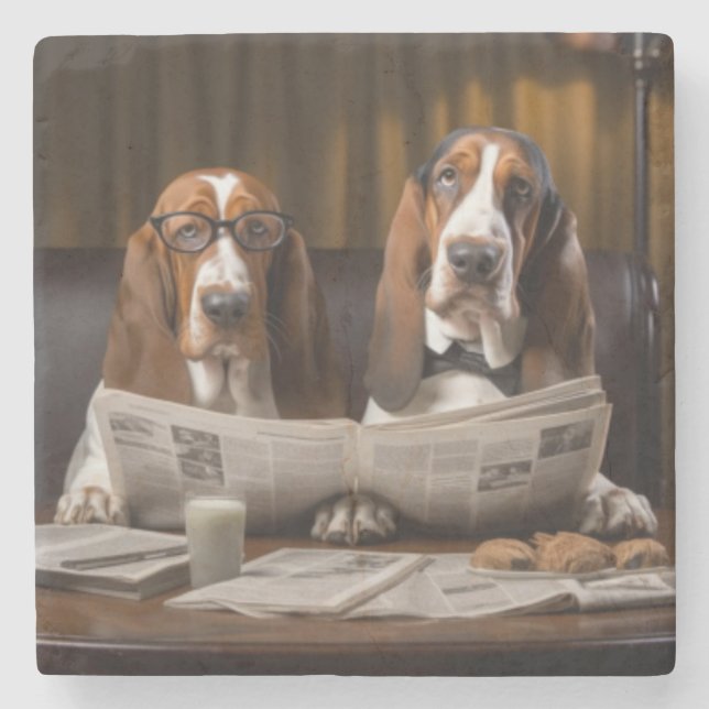 Dessous-de-verre En Pierre Cute basset hounds lecture journal (Devant)