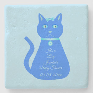Dessous-de-verre En Pierre Cute Blue Baby Boy Chat Baby shower personnalisé