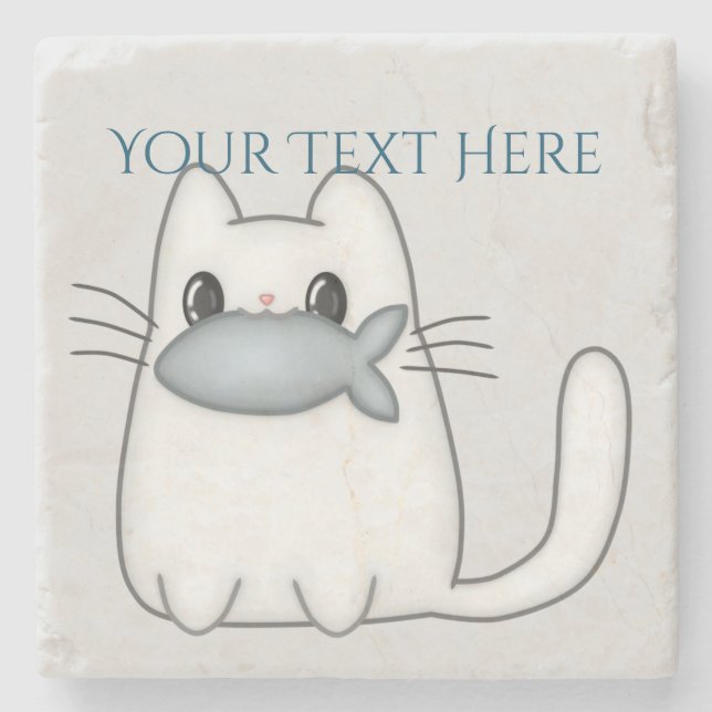 Dessous-de-verre En Pierre Cute chat avec poisson Prix (Devant)