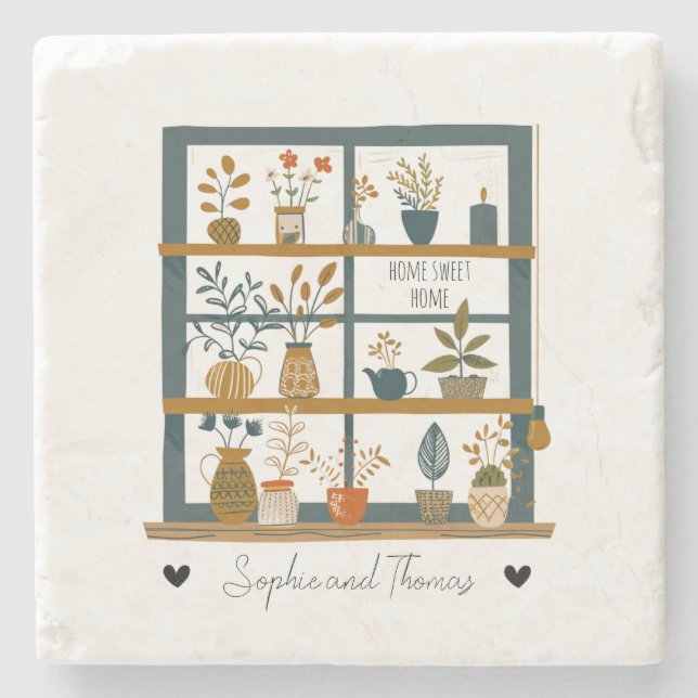 Dessous-de-verre En Pierre Cute Couple Home Sweet Home Plante Lover Custom (Devant)