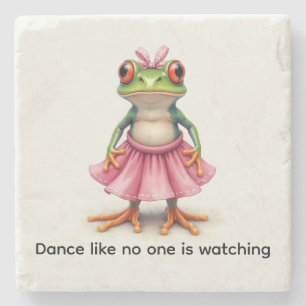 Dessous-de-verre En Pierre Cute Frog en rose. Danse comme personne ne regarde