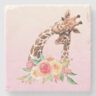 Dessous-de-verre En Pierre Cute Giraffe Aquarelle Maman & Bébé