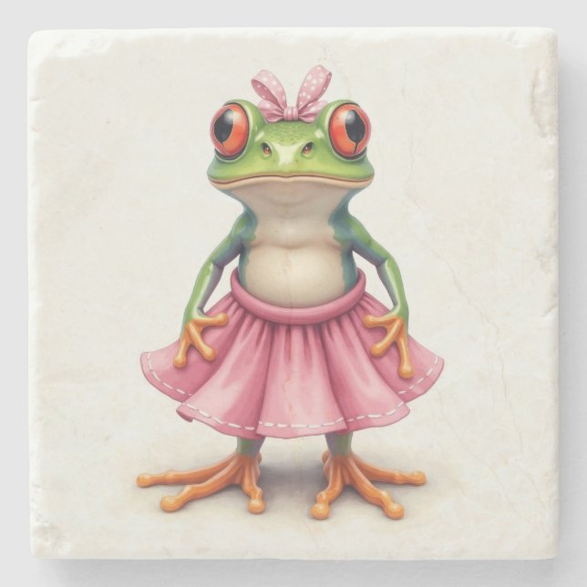Dessous-de-verre En Pierre Cute grenouille en rose (Devant)