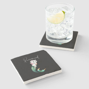 Dessous-de-verre En Pierre Cute Kitten Purrmaid - Fun Mermaid Design de chat