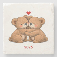 Cute Teddy Bear Couple in Love – Embroidered Style
